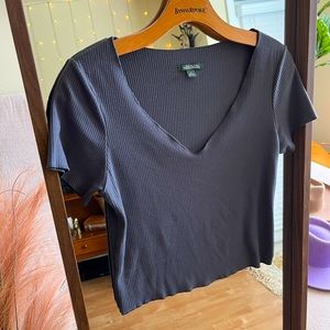 Wild Fable Dark Gray V-Neck Ribbed Crop Top